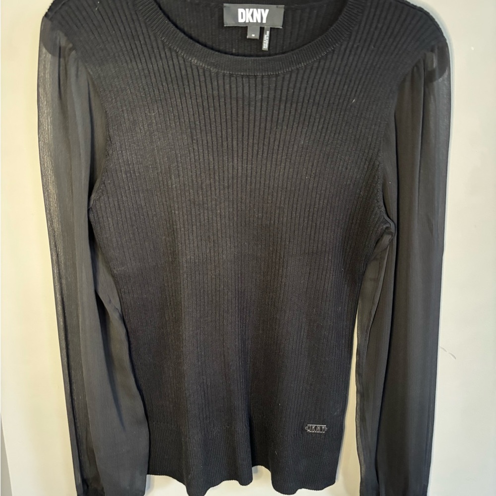 DKNY Black Top with Sheer Sleeves